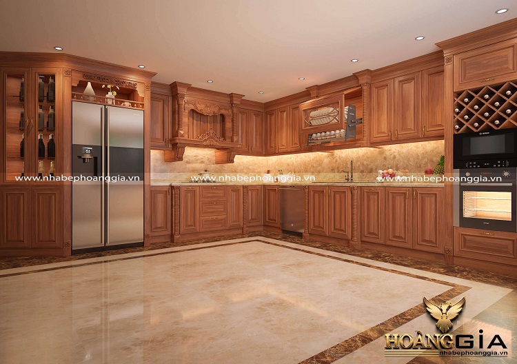 Thiết kế tủ bếp gỗ gõ đỏ cho biệt thự tạo ra một không gian nấu ăn đẳng cấp và đầy nghệ thuật. Gỗ Gõ màu đỏ rực rỡ cùng với các chi tiết tinh tế và cao cấp được sắp xếp khéo léo, tạo nên một không gian ấn tượng cho bất kỳ người sở hữu biệt thự nào.