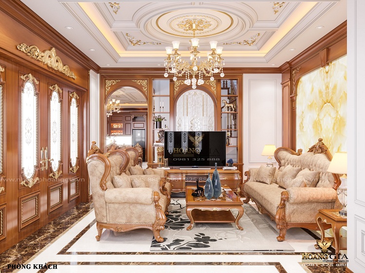 Mẫu thiết kế phòng khách tân cổ điển nhà chị Nga (Gia Lai)